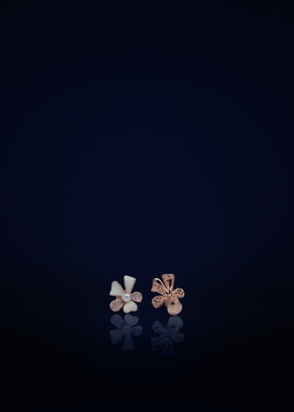 Elegant Silver Floral Stud Earrings with Pearl & Crystal | Minimalist Flower Design Daily Wear Jewelry