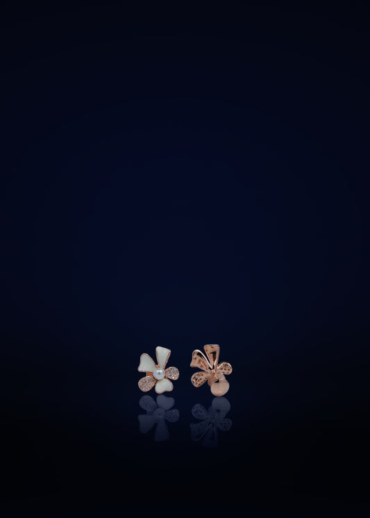 Elegant Silver Floral Stud Earrings with Pearl & Crystal | Minimalist Flower Design Daily Wear Jewelry