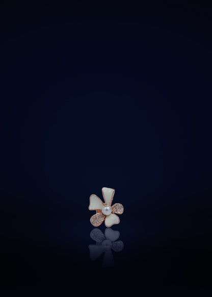 Elegant Silver Floral Stud Earrings with Pearl & Crystal | Minimalist Flower Design Daily Wear Jewelry