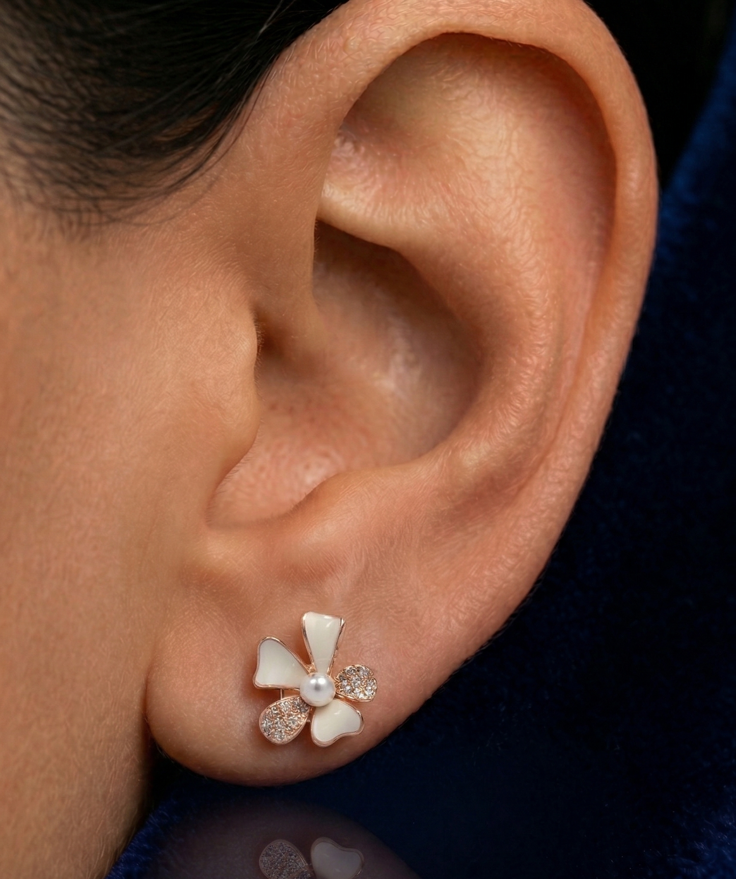 Elegant Silver Floral Stud Earrings with Pearl & Crystal | Minimalist Flower Design Daily Wear Jewelry